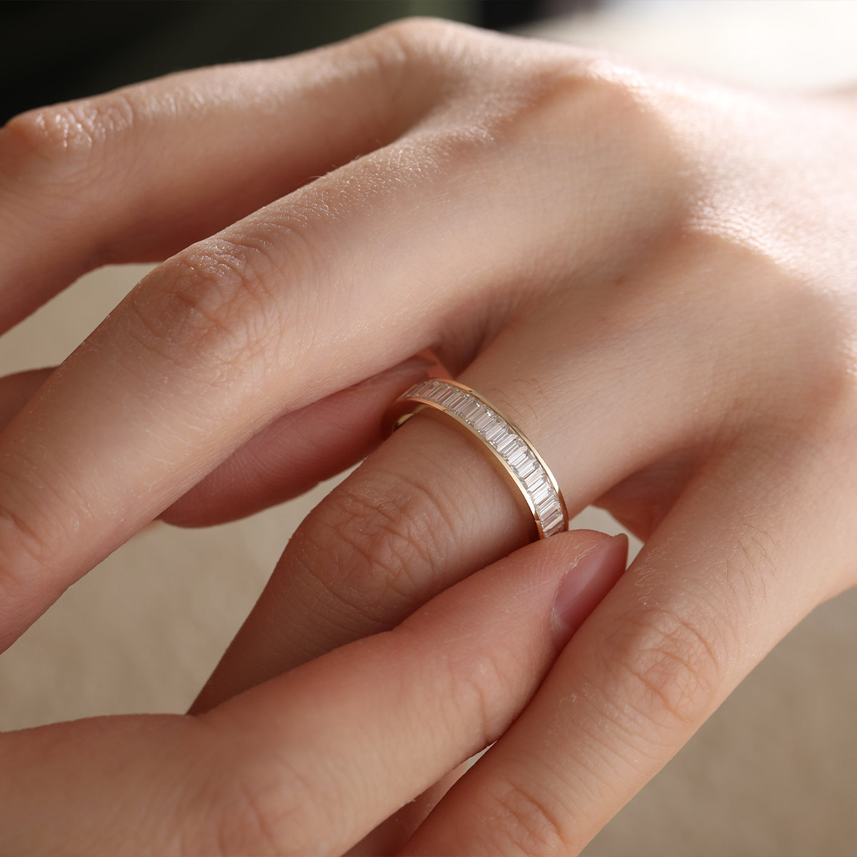 14K Yellow Gold Baguette Cut Lab Diamond Channel Setting Half Eternity Ring