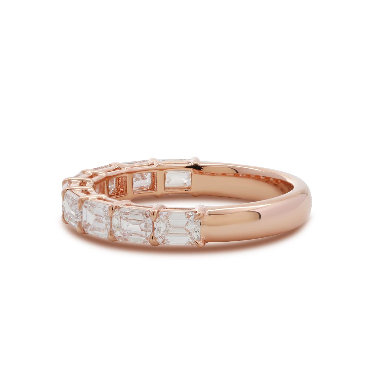 14K Rose Gold 4*3mm Emerald Cut Lab Diamond East-West Orientation Half Eternity Ring