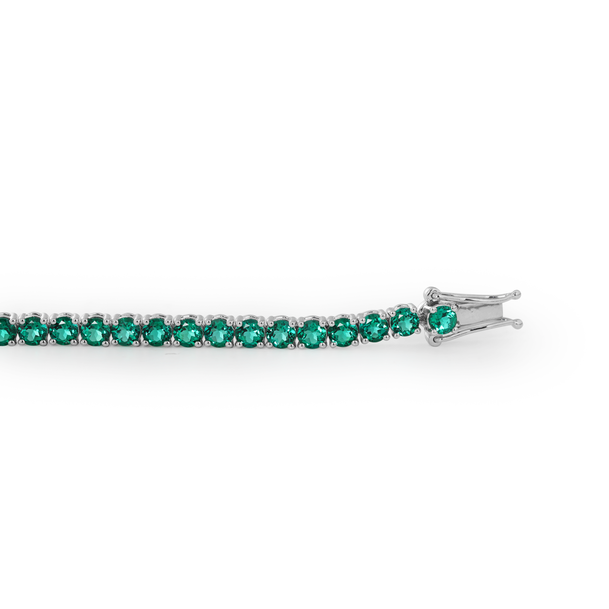 14K White Gold 5ct tw Round Zambian Lab Emerald 4 Prong Basket Tennis Bracelet
