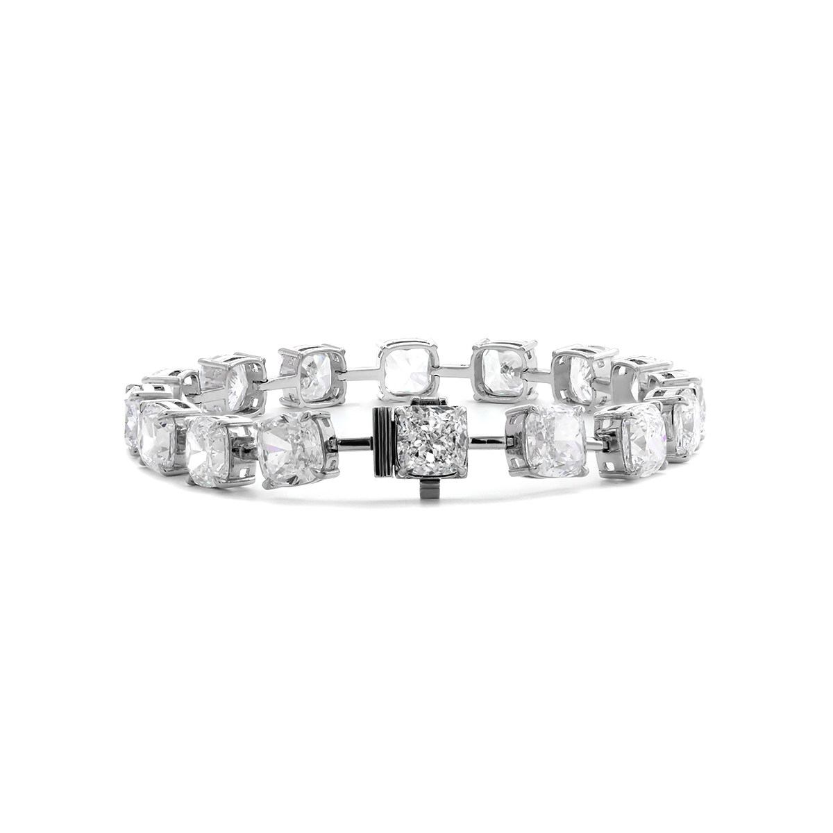 Platinum 24 ct tw Cushion Lab Diamond 4 Claw Prong Bakset Station Bracelet