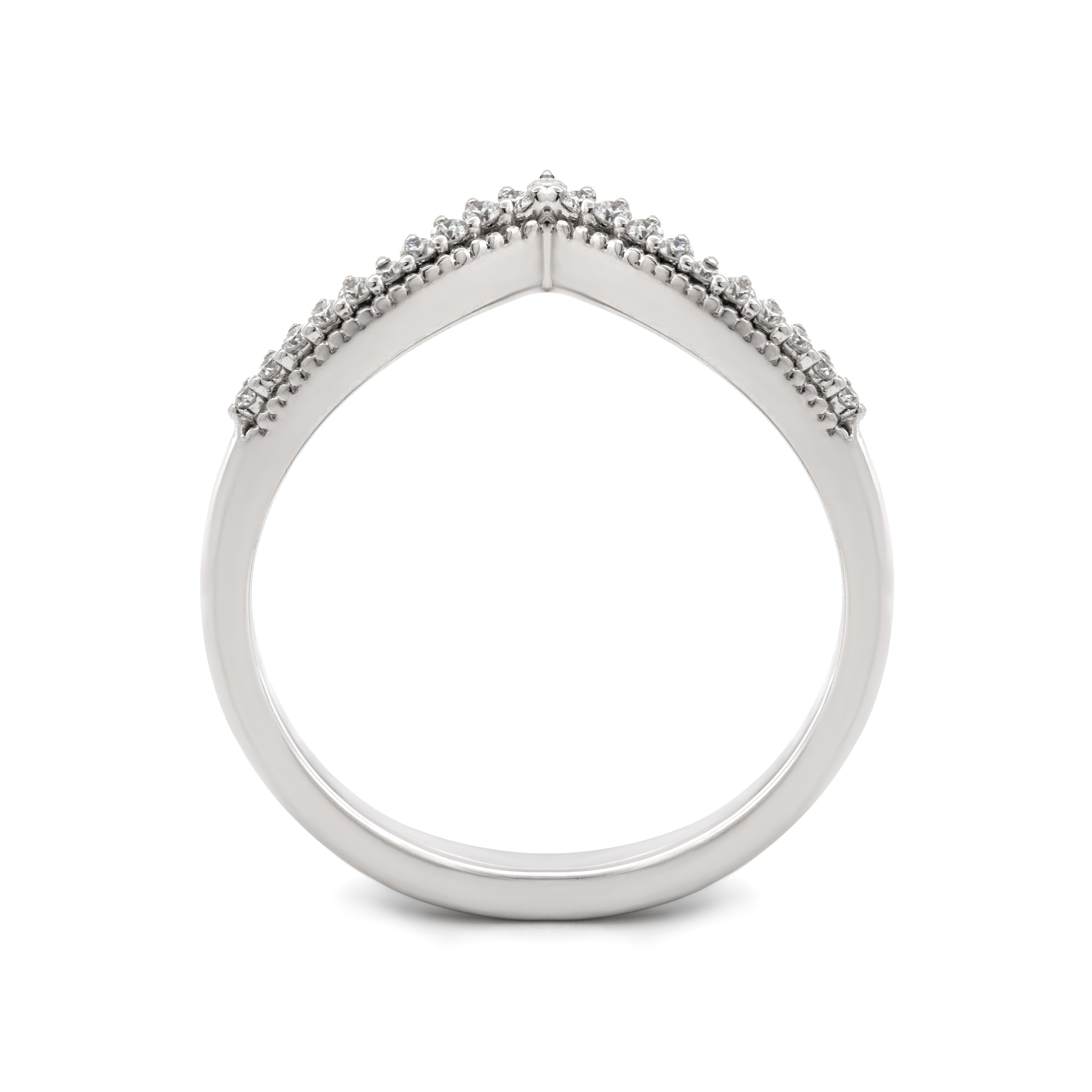 14K White Gold Round Lab Diamond V-shape Millegrain Wedding Ring
