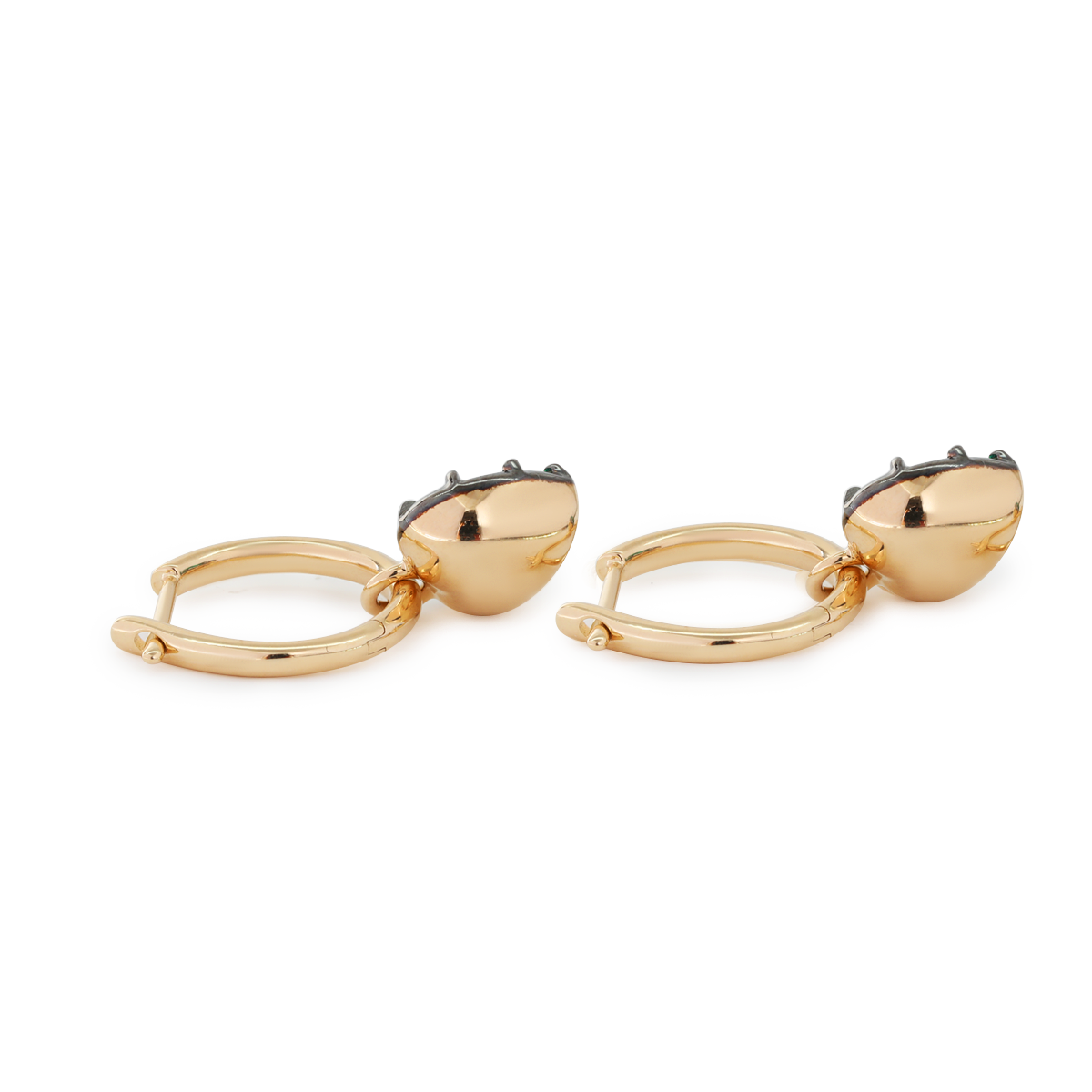 14K Yellow Gold Heart Cut Colombian Lab Emerald Bezel Setting Hoop Earrings with Black Rhodium Plated