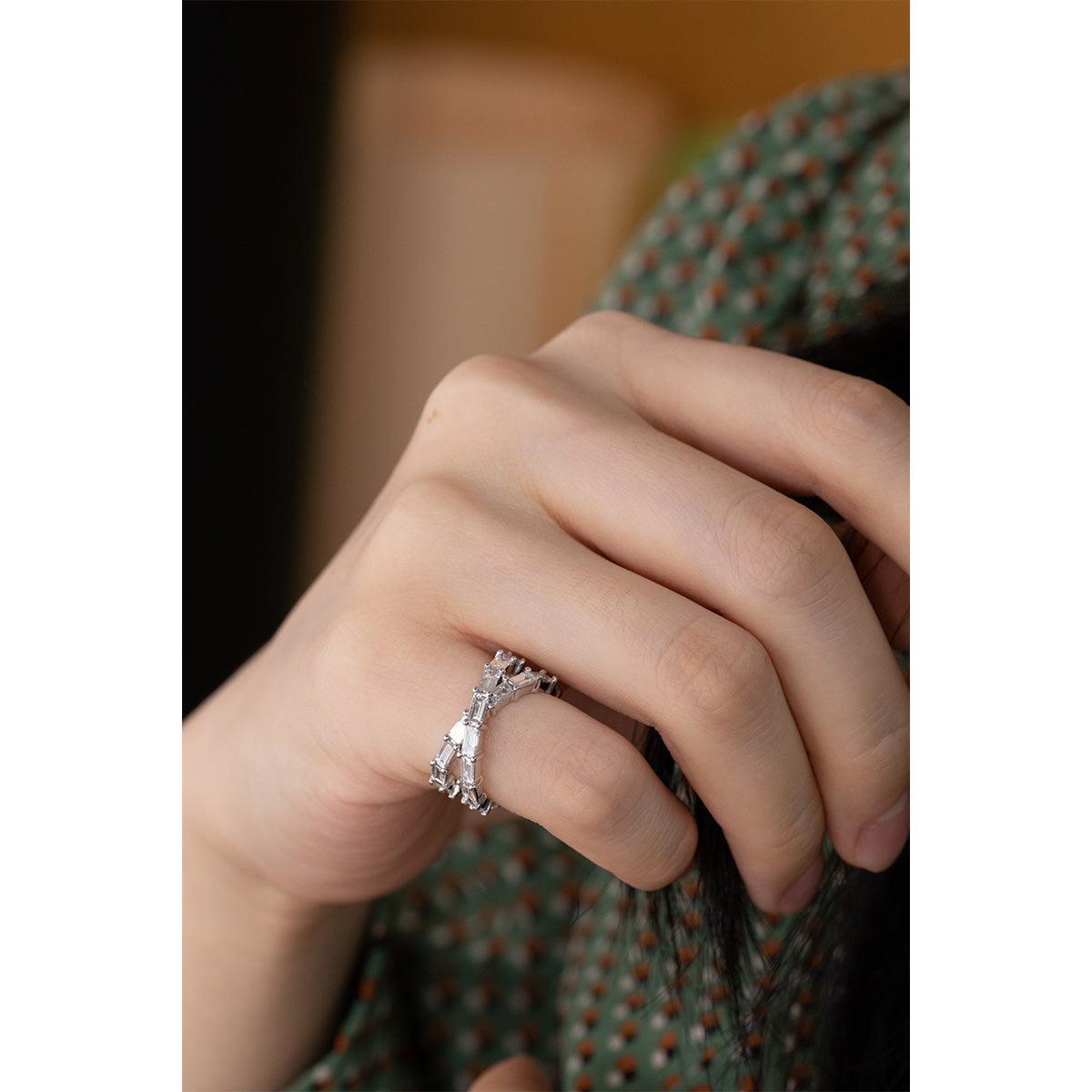 14K White Gold Baguette Cut Diamond X-Shaped Eternity Ring