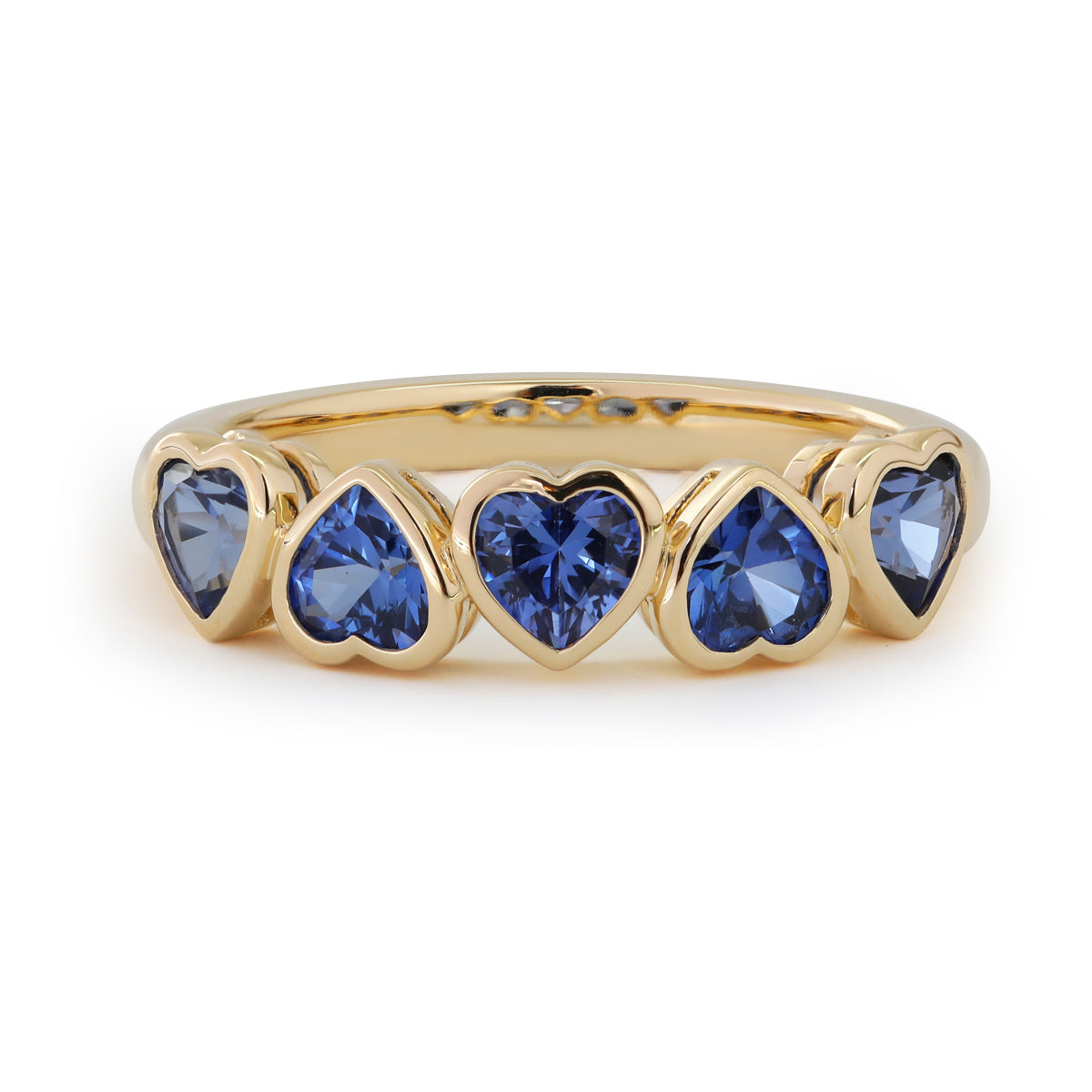 14K Yellow Gold Heart Shaped Lab Gems Bezel Half Eternity Ring Everyday Essential