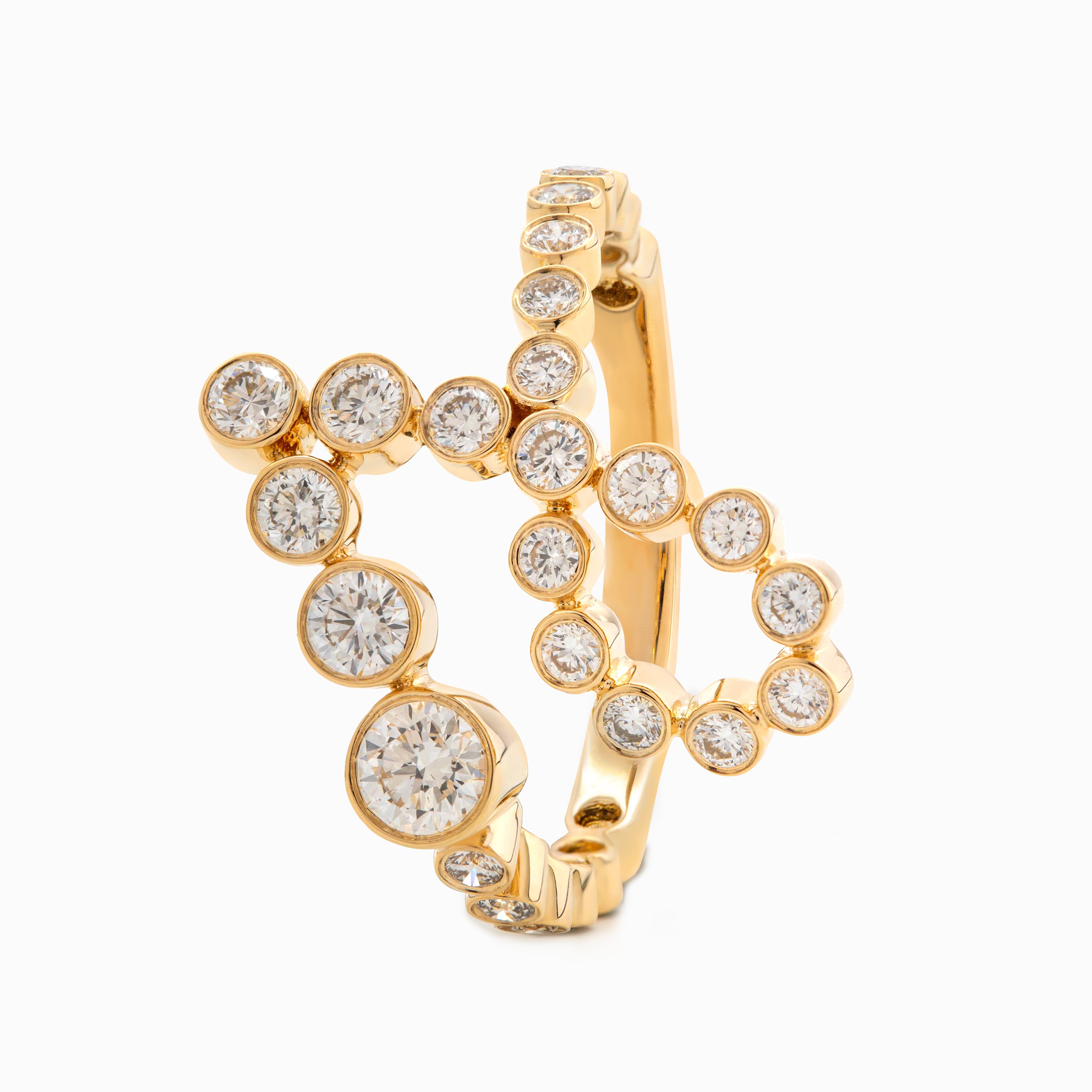 14K Yellow Gold Round Diamond Bezel Ring in J initial-inspired Design