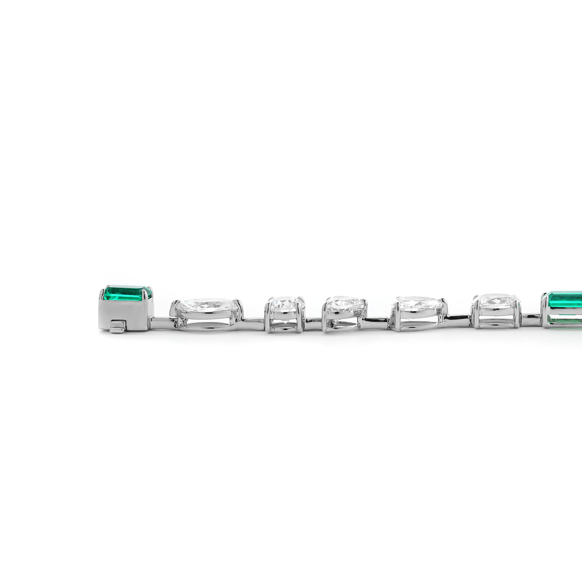 14K White Gold 10 ct tw 6 Shapes Lab Diamond & Lab Emerald Tennis Bracelet