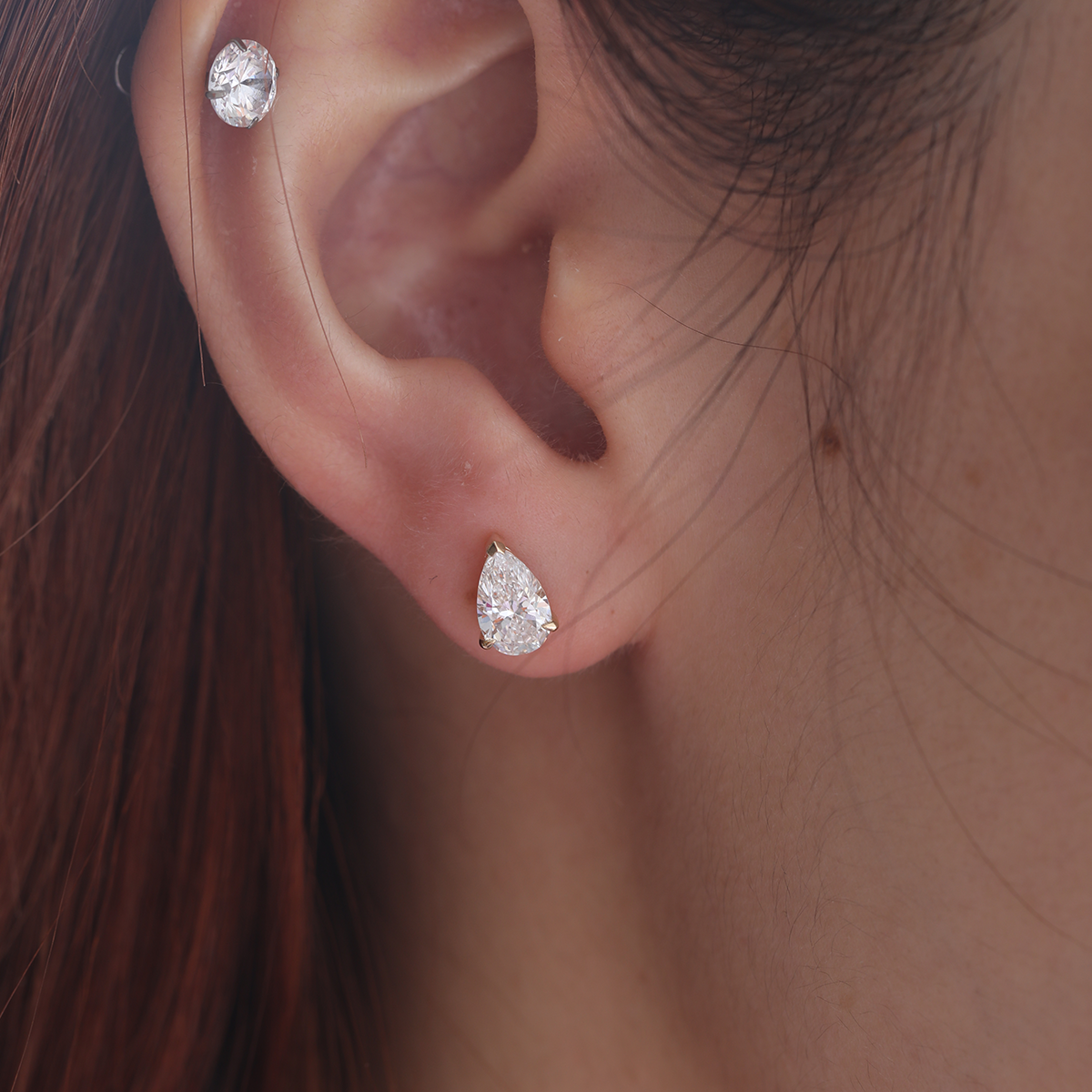 14K Yellow Gold Pear Shaped Lab diamond Stud Earrings