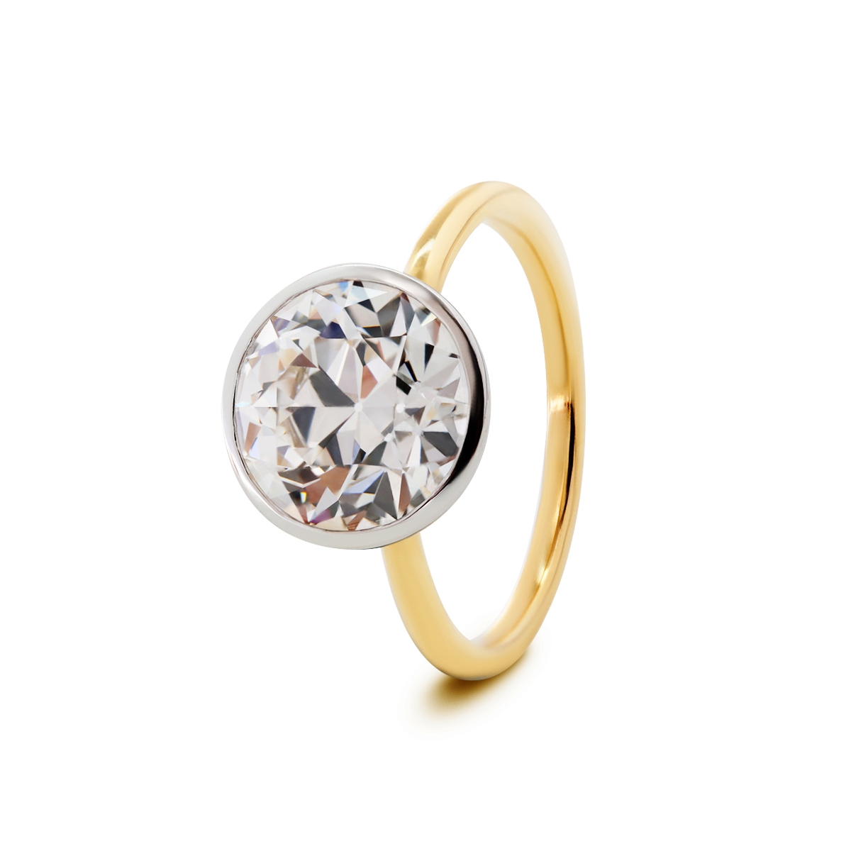 14K Yellow and White Gold 3.5ct Old European Cut Lab Diamond Bezel Engagement Ring with A Round Lab Diamond Double Row Pave Half Eternity Wedding Band - Bridal Ring Set Design
