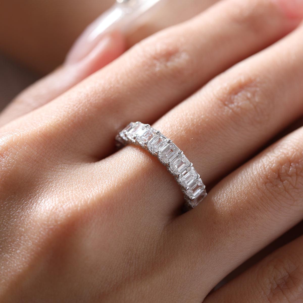 18K White Gold Emerald Cut & Round Cut Lab Diamond Eternity Ring