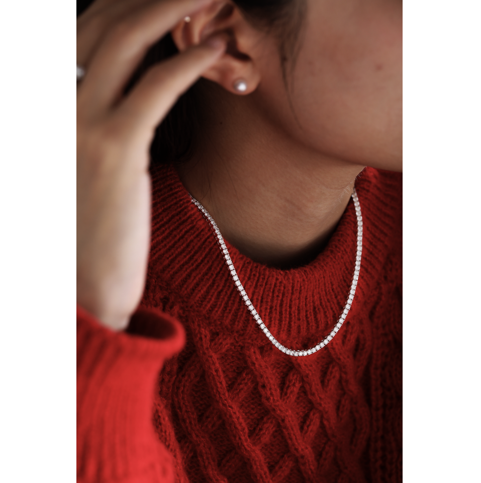2.6mm Round Cut Lab Diamond 4 Prong Basket Tennis Necklace Everyday Essential