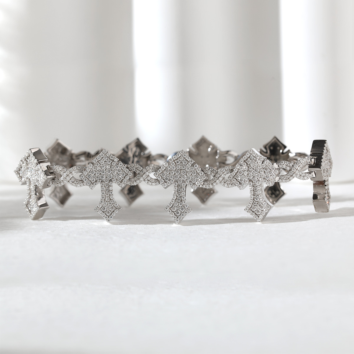 14K White Gold Knight' s Faith Pavé Lab Diamond Bracelet