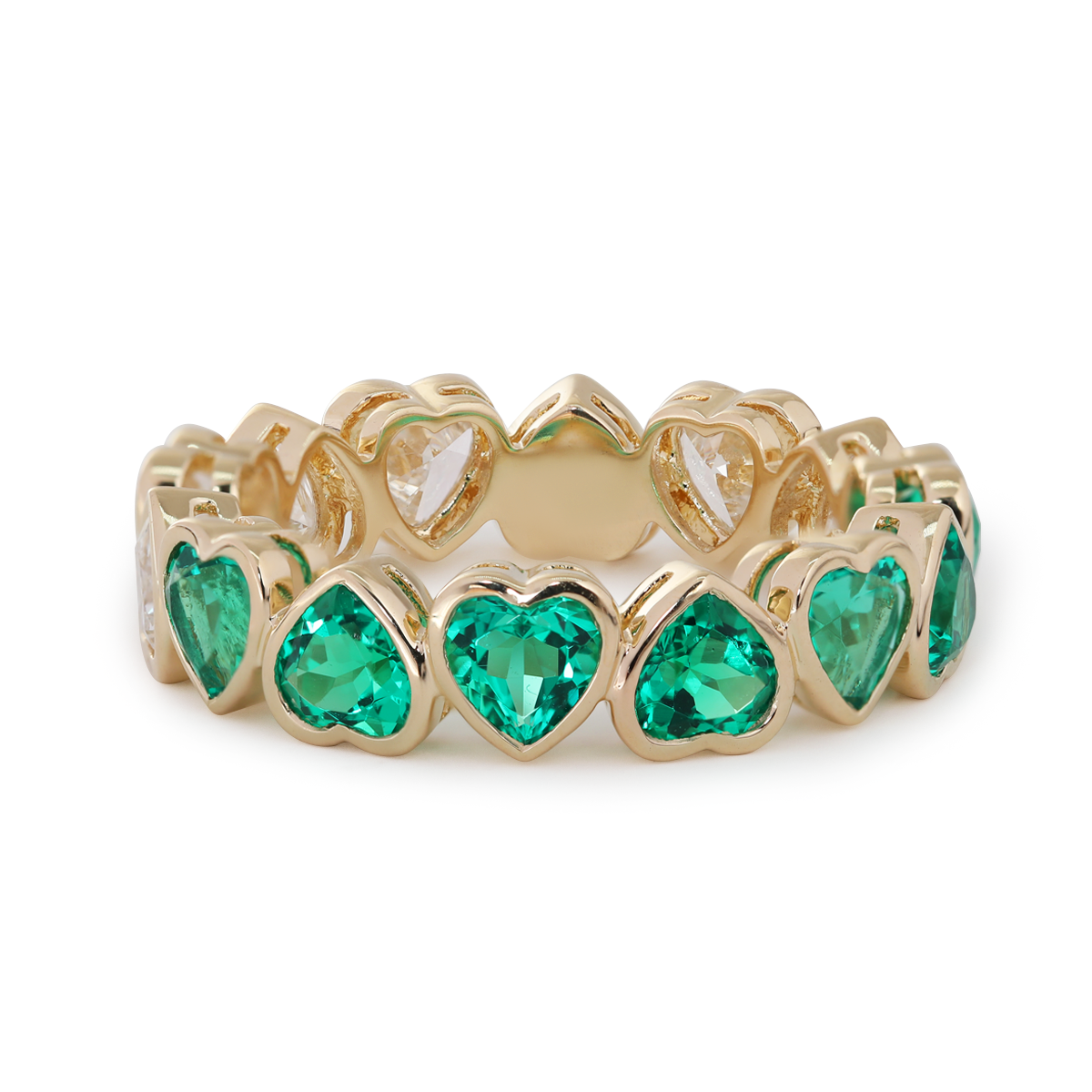 14K Yellow Gold Heart Shaped Lab Gems Bezel Eternity Ring Everyday Essential