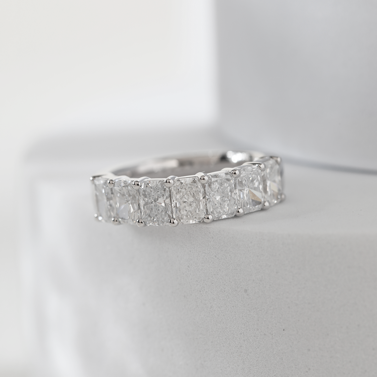 Platinum Radiant Cut Lab Diamond 7 Stone Half Eternity Ring