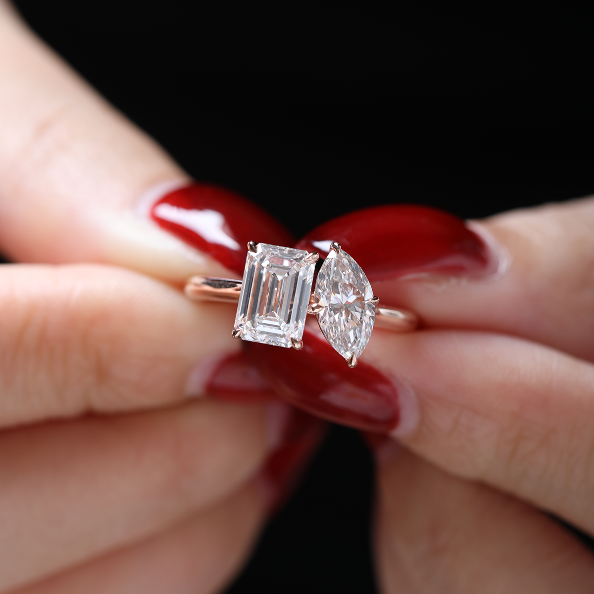 18K Yellow Gold Oval and Pear Lab Diamond Toi et Moi Ring
