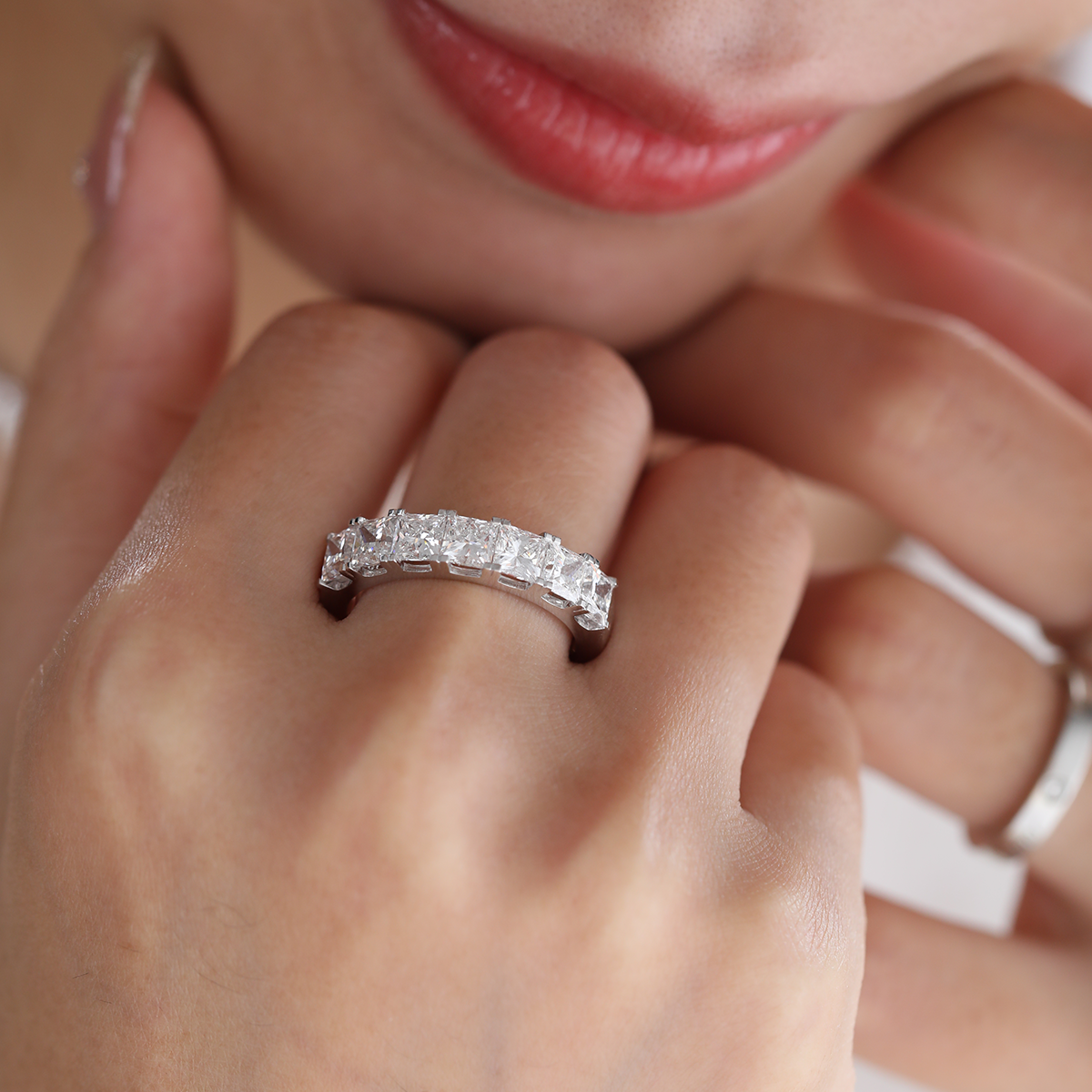 Platinum Princess Cut Lab Diamond 7 Stone Half Eternity Ring
