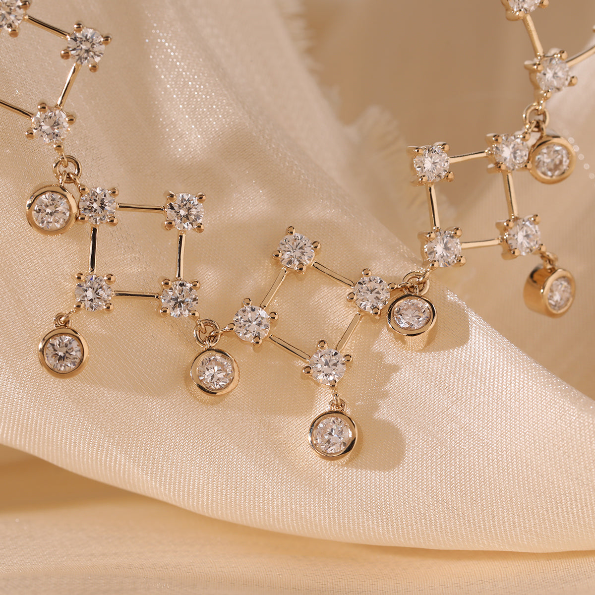 14K Yellow Gold Round Lab Diamond Lace Necklace