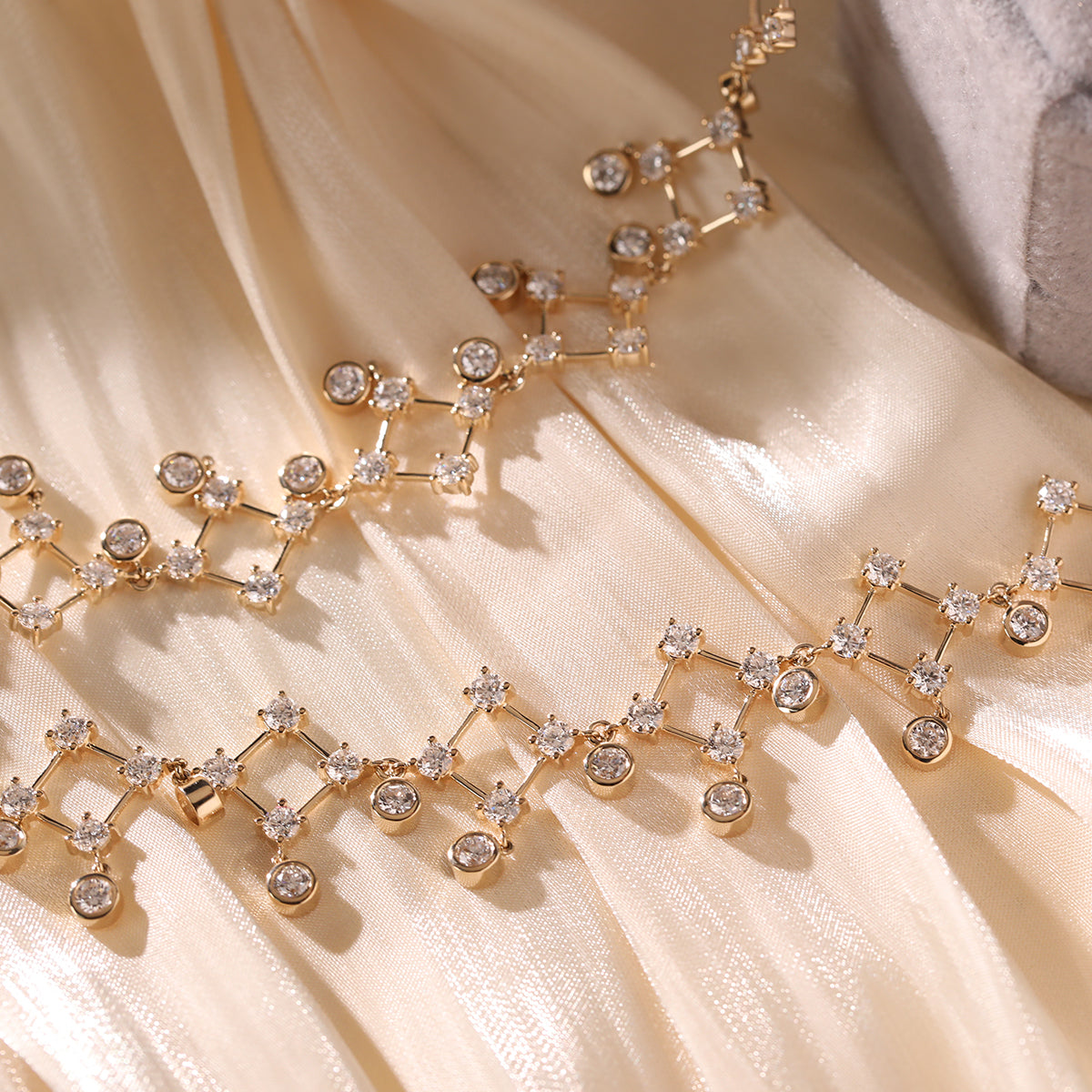14K Yellow Gold Round Lab Diamond Lace Necklace