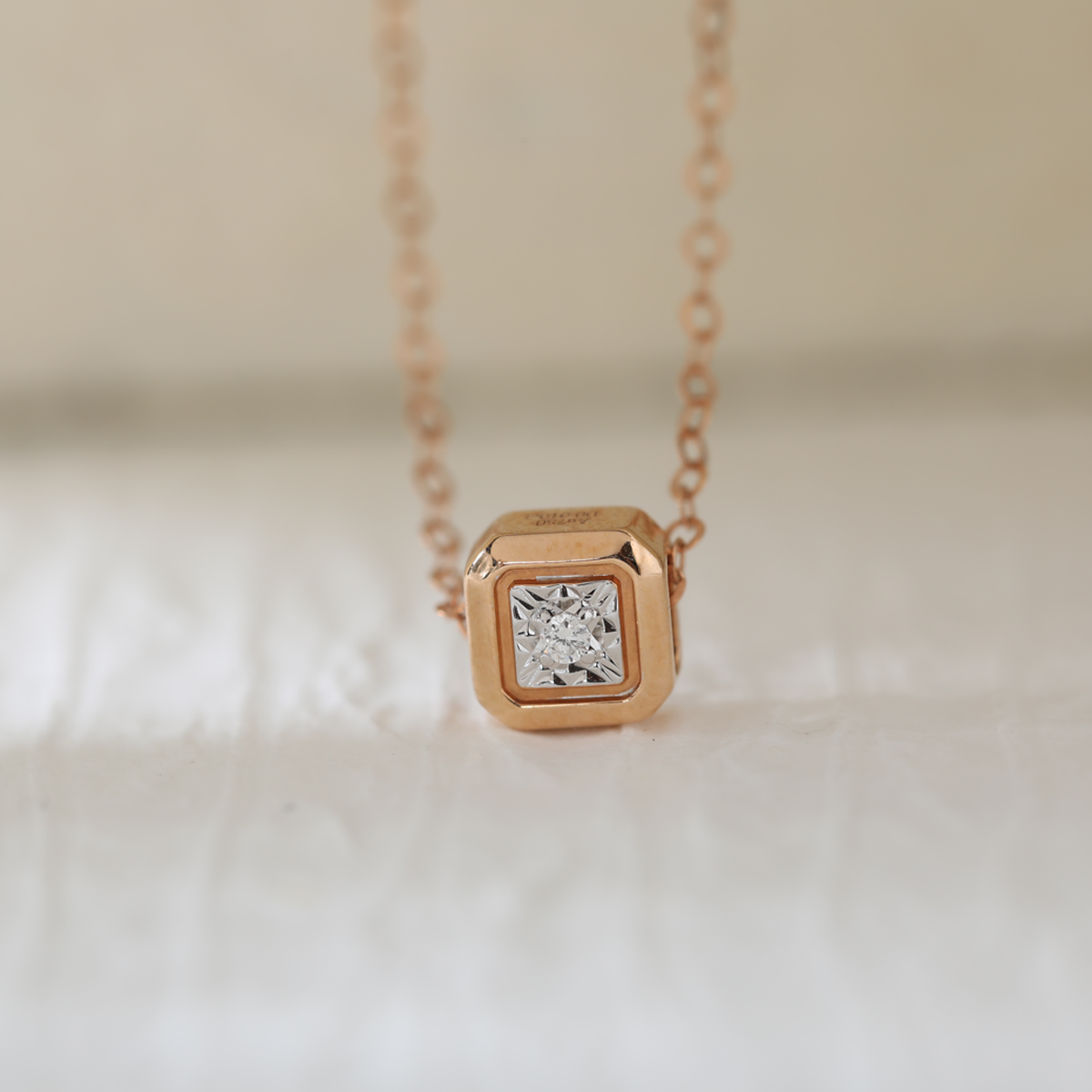 14K Rose Gold Princess Cut Lab Diamond Bezel Pendant Necklace