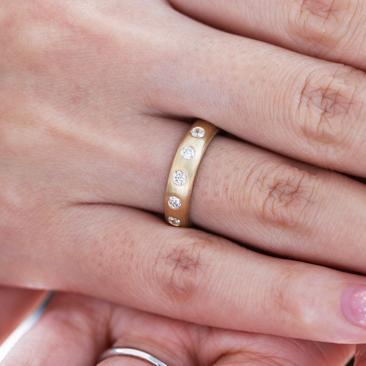 18K Yellow Gold Old European Cut Lab Diamond Matte Brushed Ring