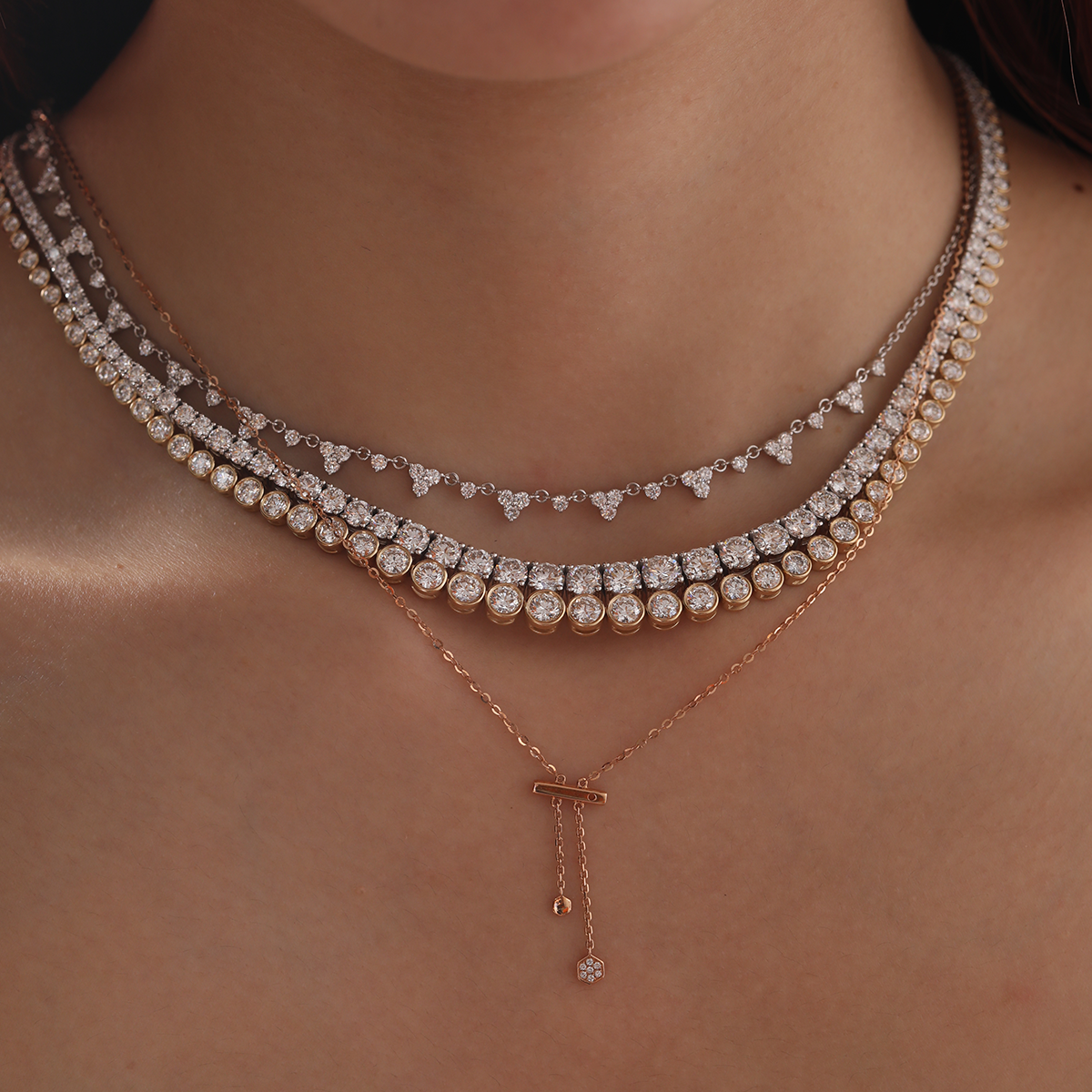 14K Rose Gold Round Lab Diamond Latch Pendant Necklace