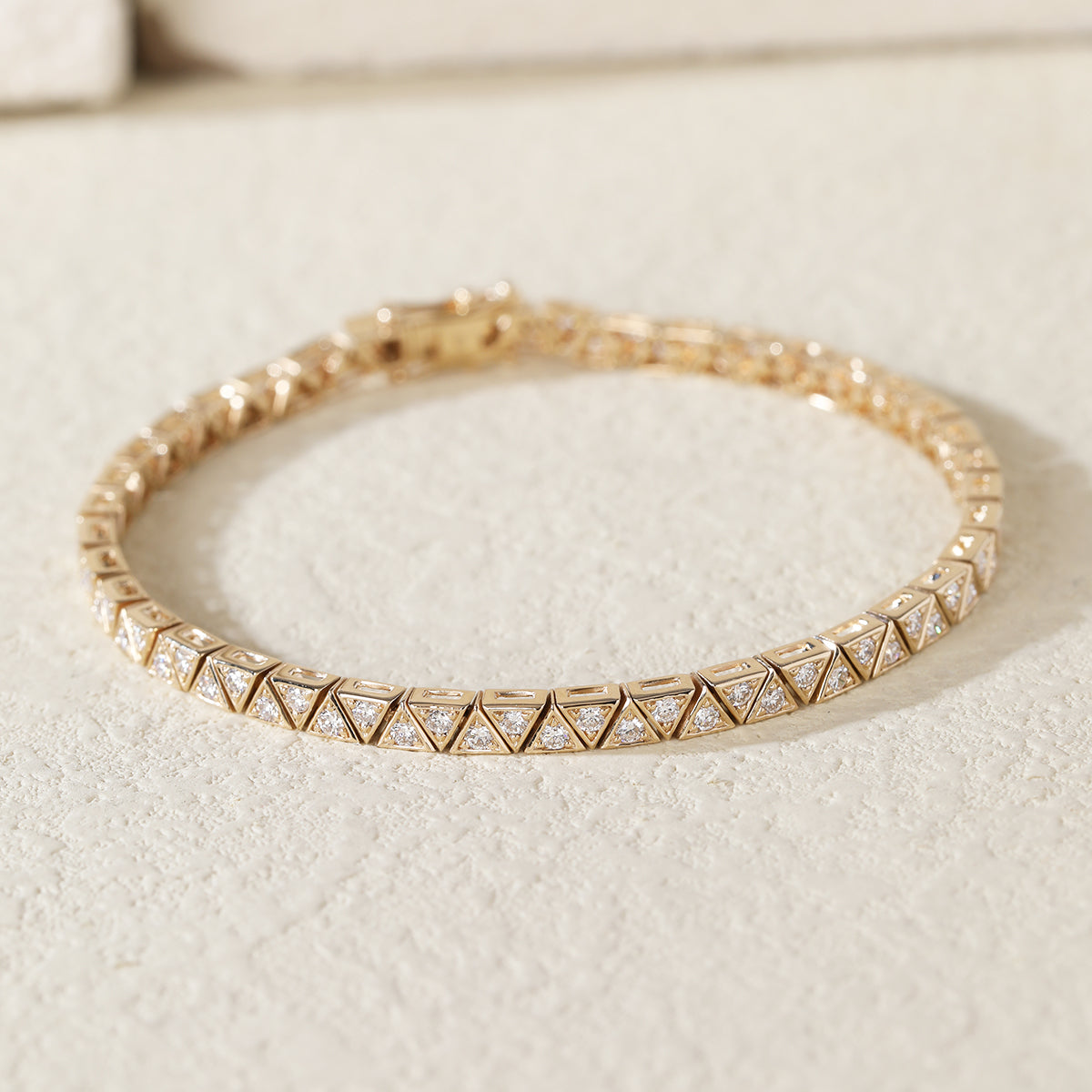 14K Yellow Gold Round Lab Dimaond Triangle Bracelet