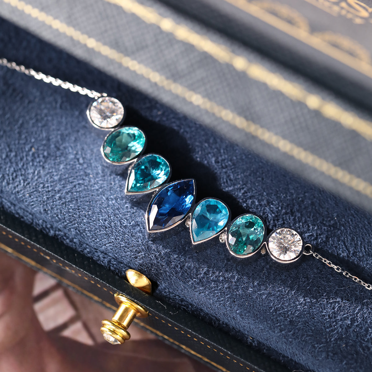 14K White Gold Fancy Shape Gems Bezel Pendant Necklace
