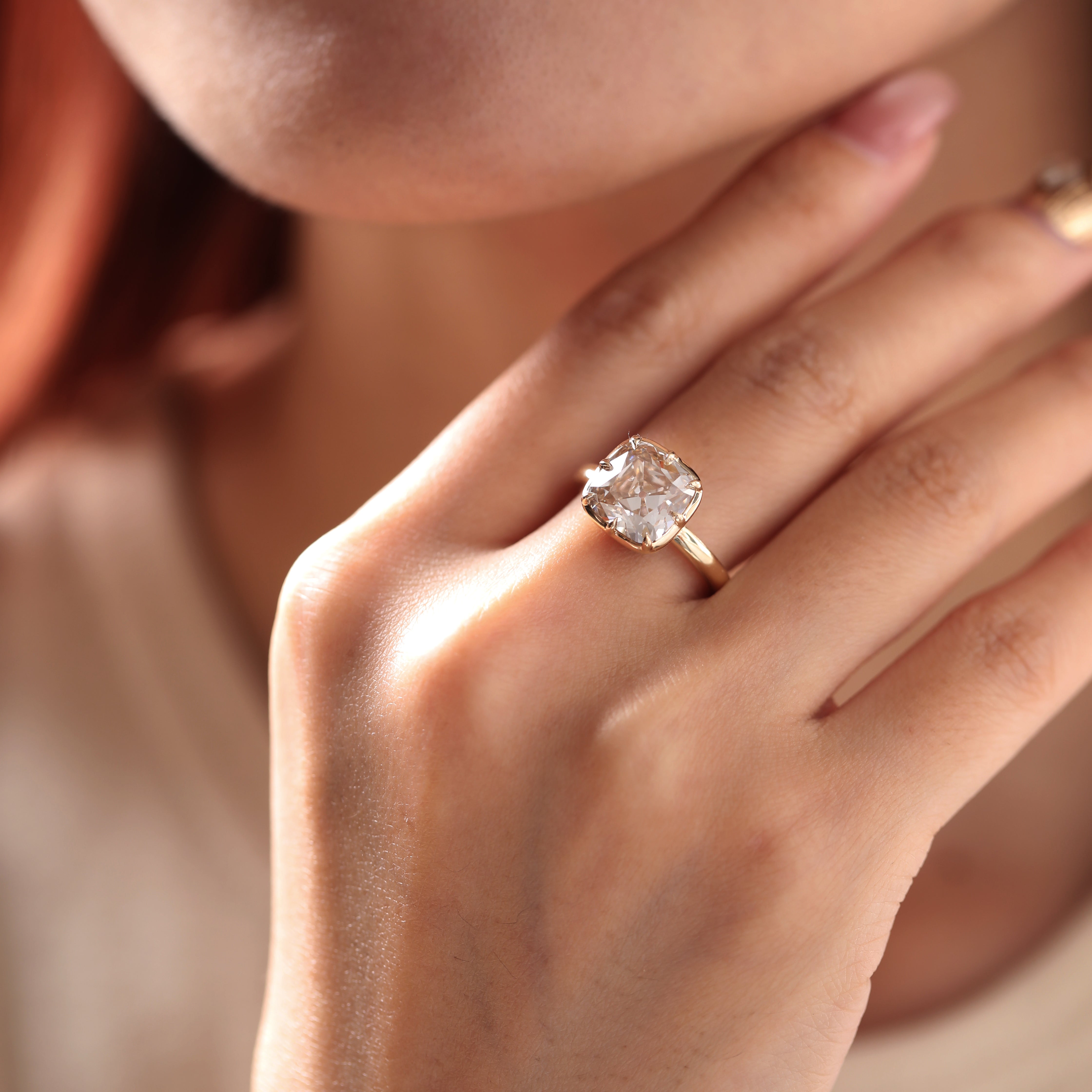 14K Yellow Gold 4.62ct Old Mine Cut Brown Lab Diamond Bezel-Prong Solitaire Ring