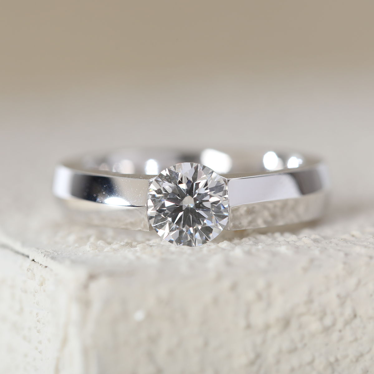 14K White Gold 1ct Round Brilliant Cut Lab Diamond Solitaire Ring with Knife Edge Band Design