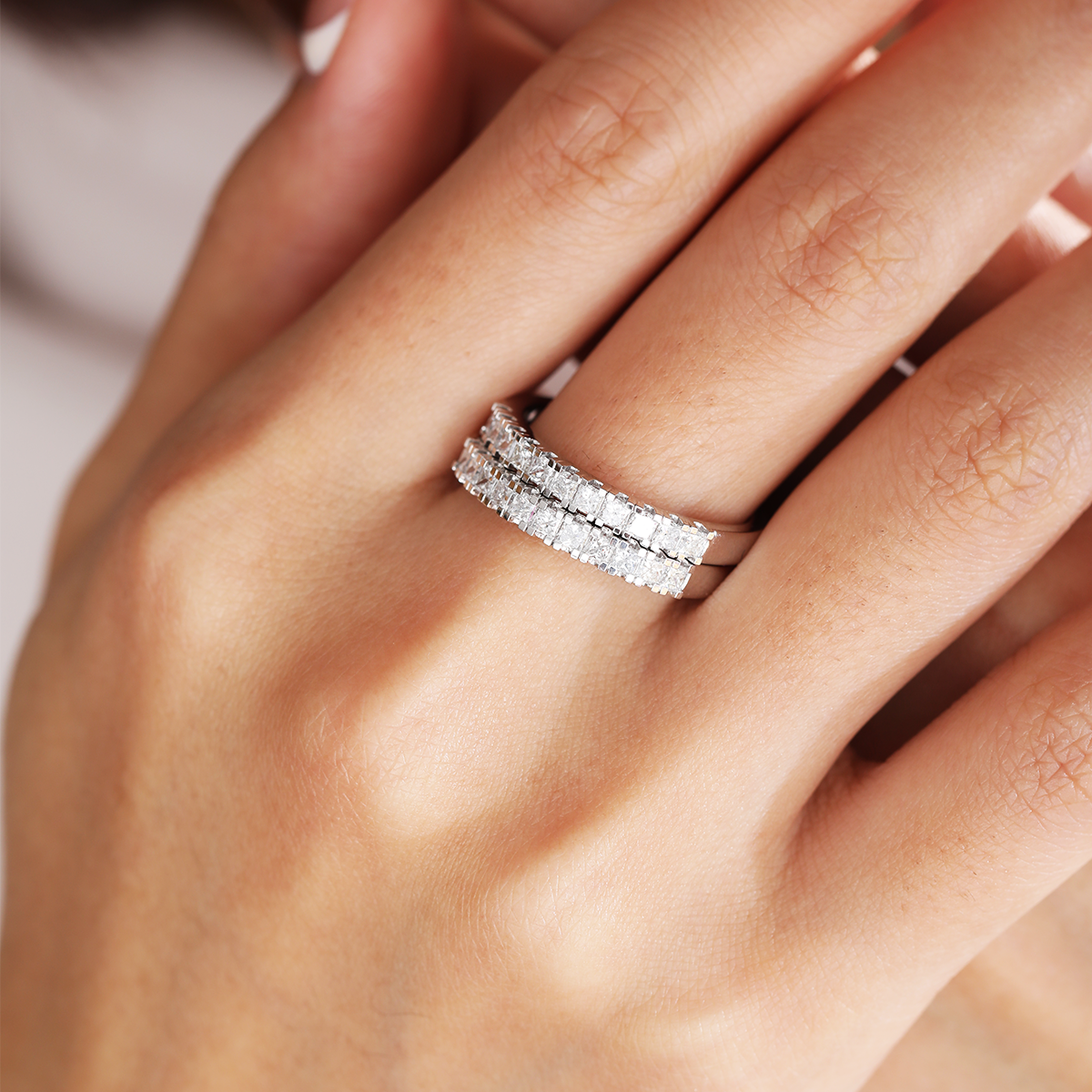 Platinum Princess Cut Lab Diamond 11 Stone Half Eternity Ring