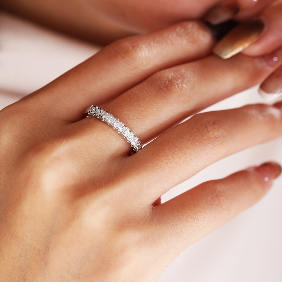 Platinum Princess Cut Lab Diamond 11 Stone Half Eternity Ring