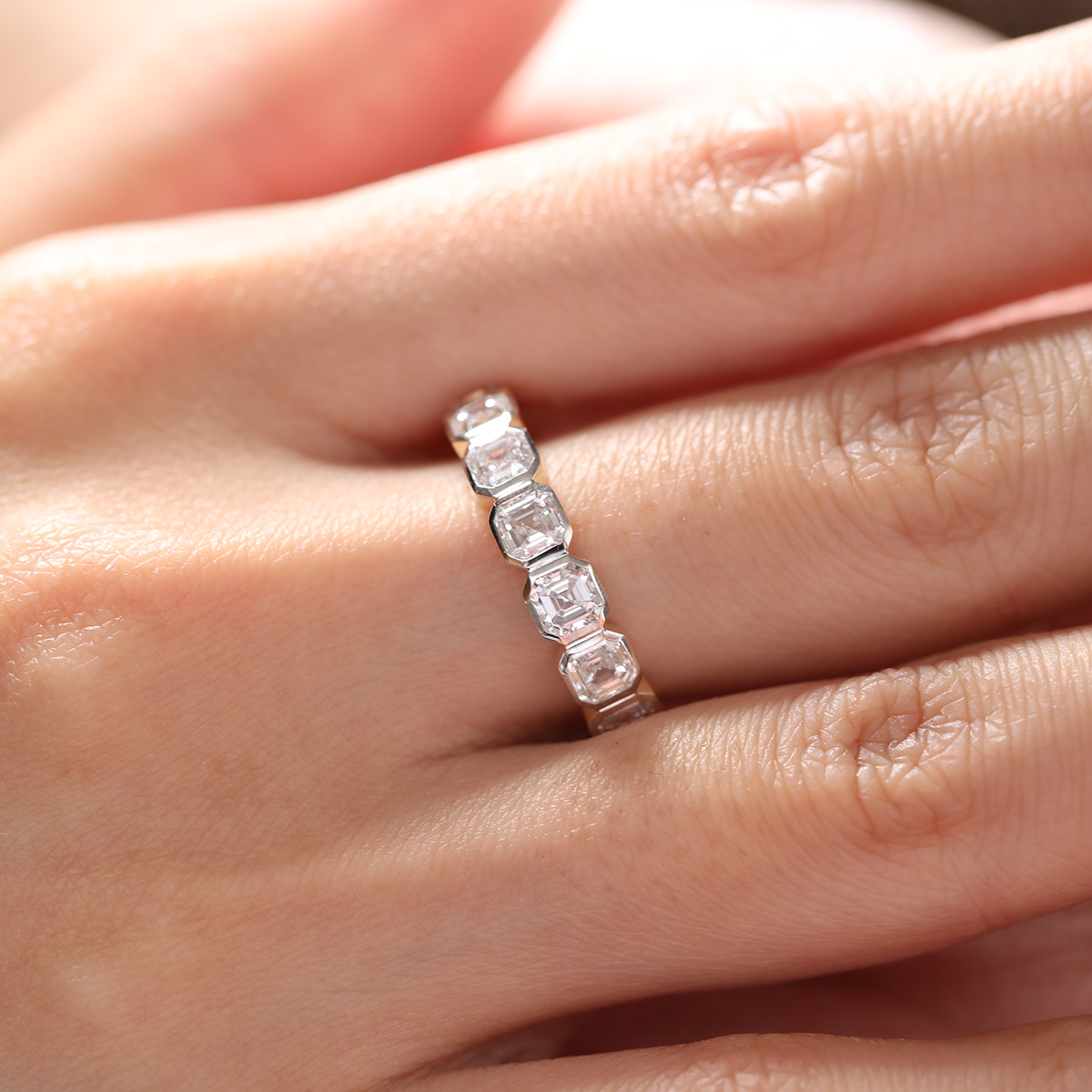 14K Yellow Gold Asscher Cut Lab Diamond Bezel Eternity Ring