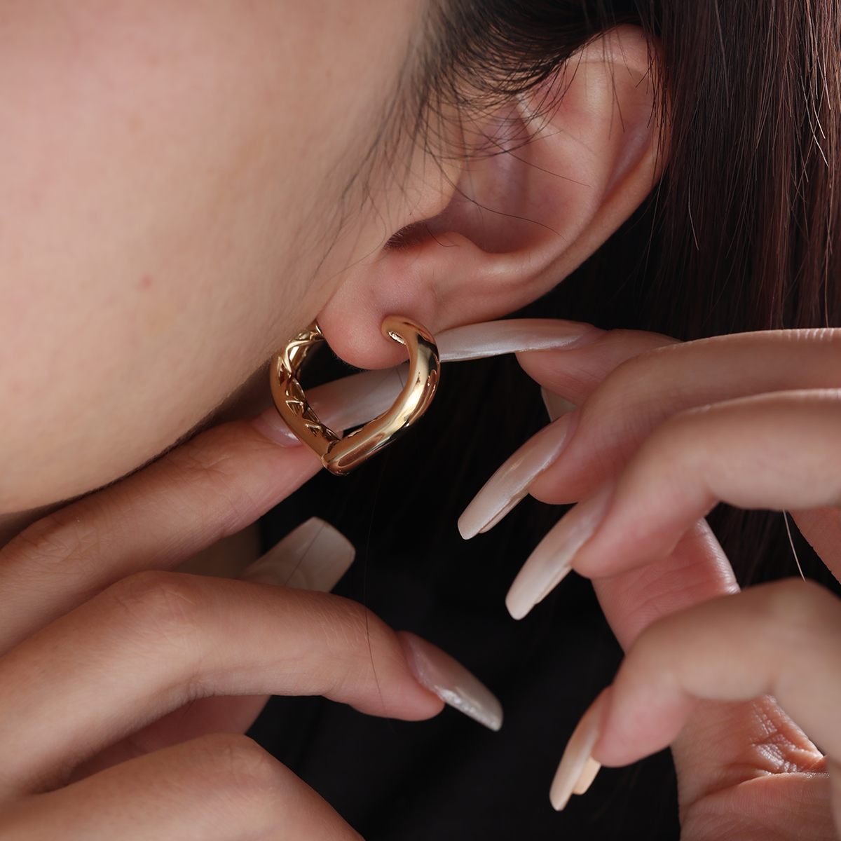 14K Yellow Gold Heart Shaped Huggie Earrings