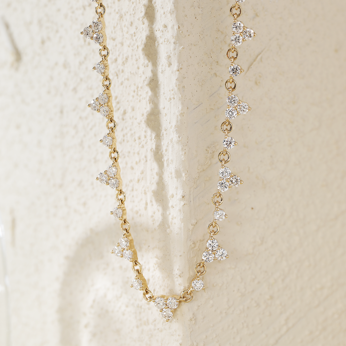 14K Yellow Gold Round Lab Diamond Triangle Choker Necklace
