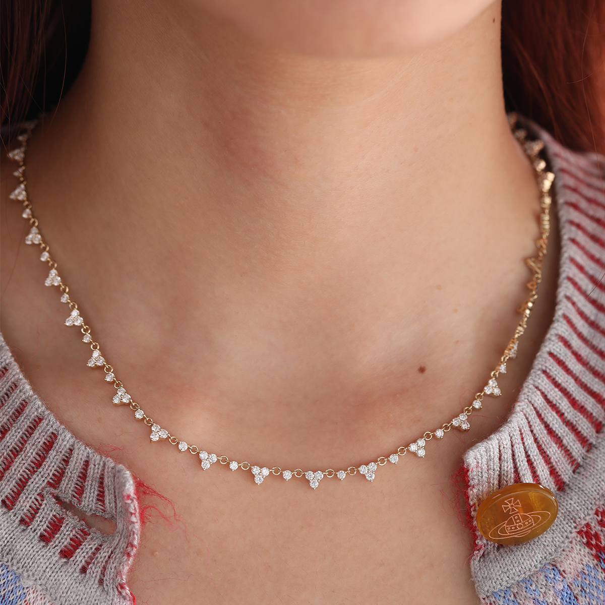14K Yellow Gold Round Lab Diamond Triangle Choker Necklace