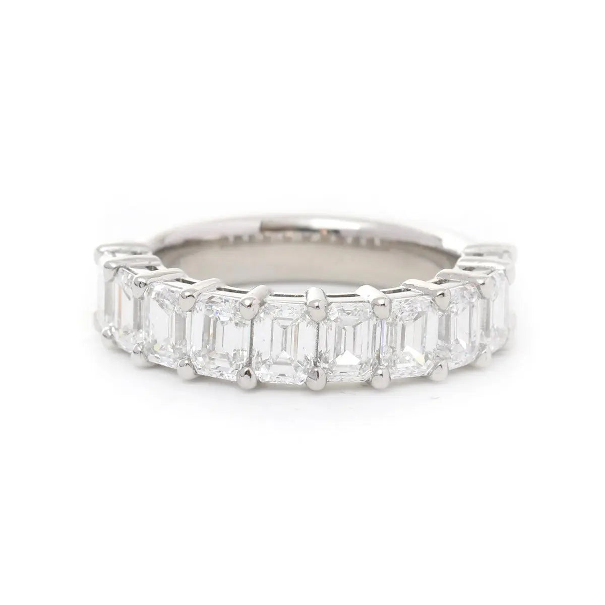 Platinum 4*3mm Emerald Cut Lab Diamond Half Eternity Ring