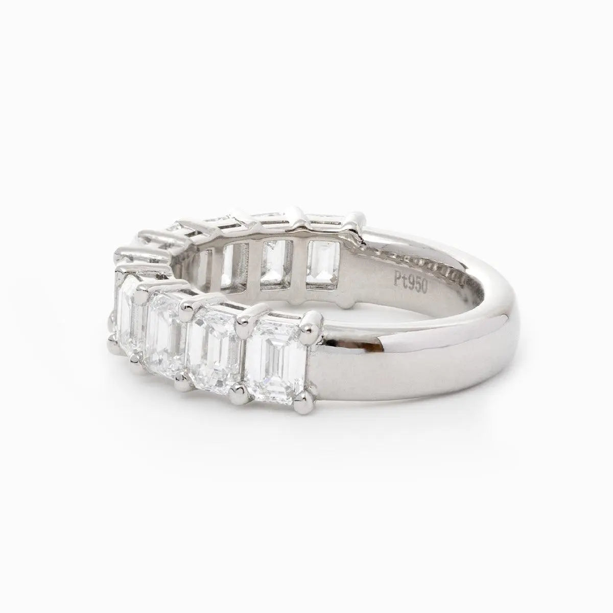 Platinum 4*3mm Emerald Cut Lab Diamond Half Eternity Ring