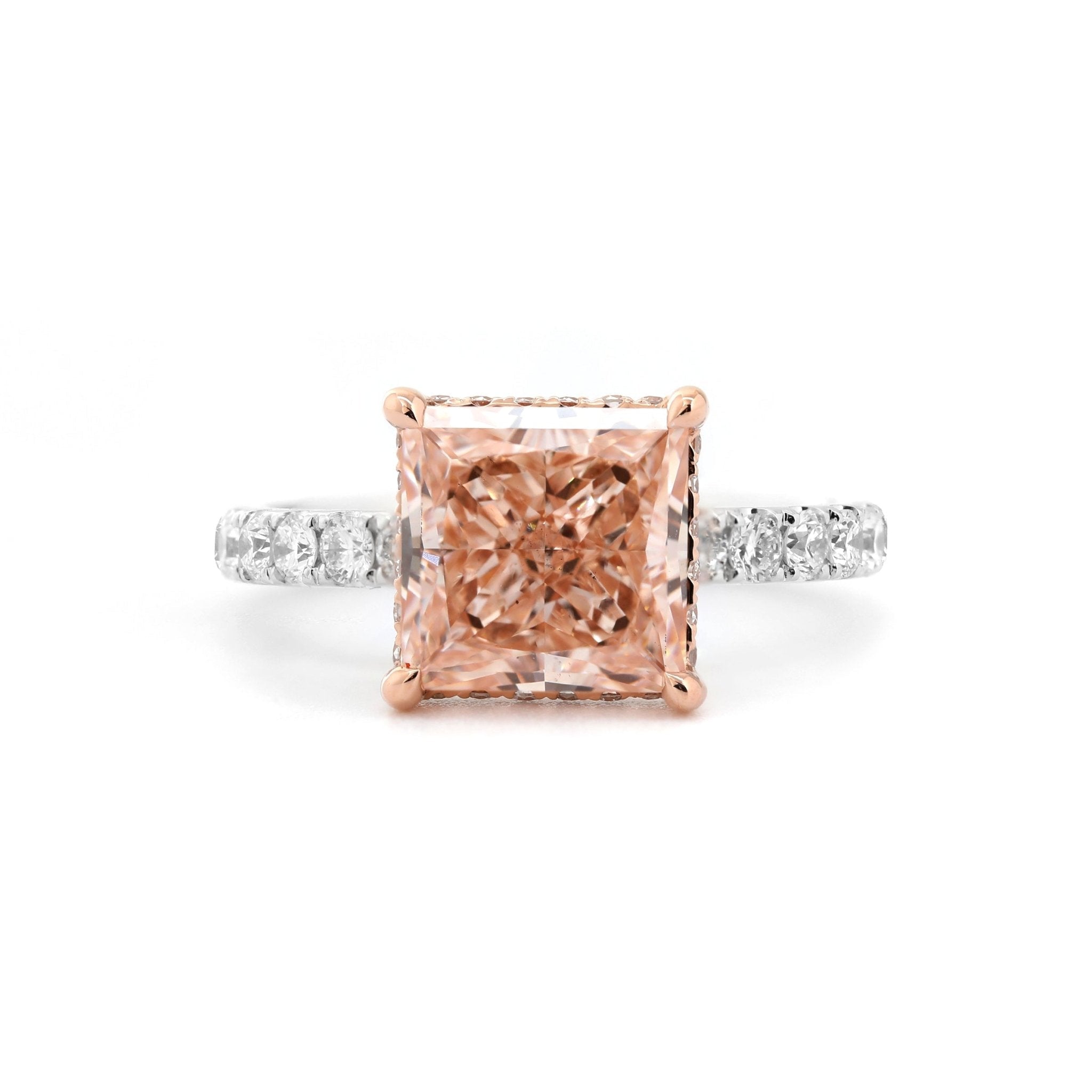 Princess Brilliant Cut Pink Lab Diamond Pave Band Ring with Hidden