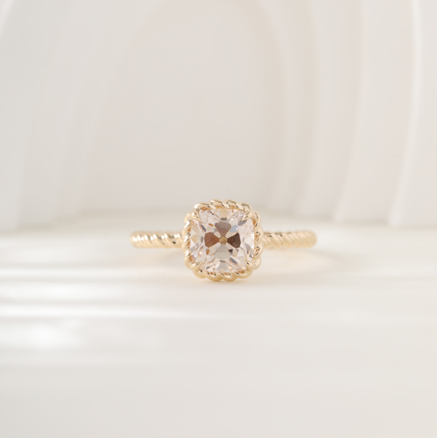 Old Mine-Cut Lab Diamond Solitaire Ring with Twisted Rope Gallery
