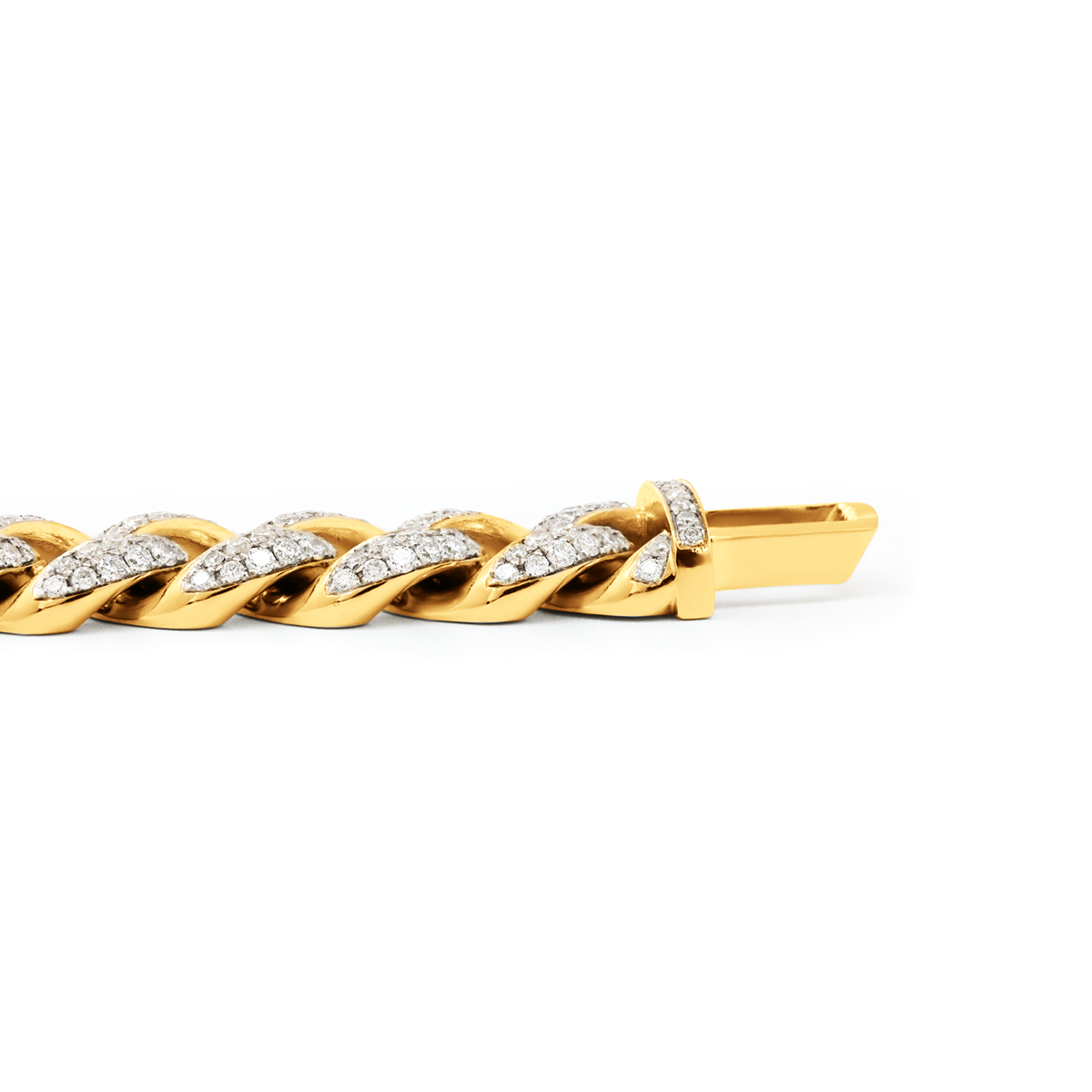 14K White Gold Men' s Iced Out Cuban Link Bracelet with Round Lab Diamond