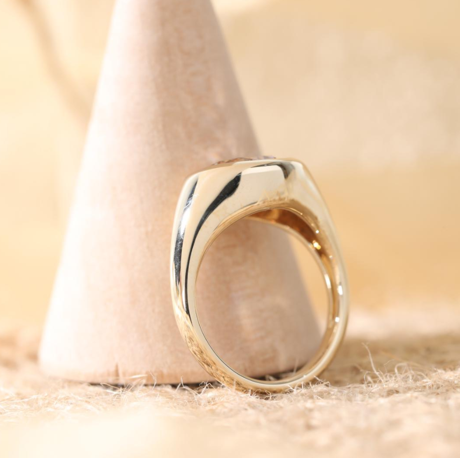 14K Yellow Gold 2.5ct Round Brown Lab Diamond Bezel Solitaire Ring with Tapered Band Design