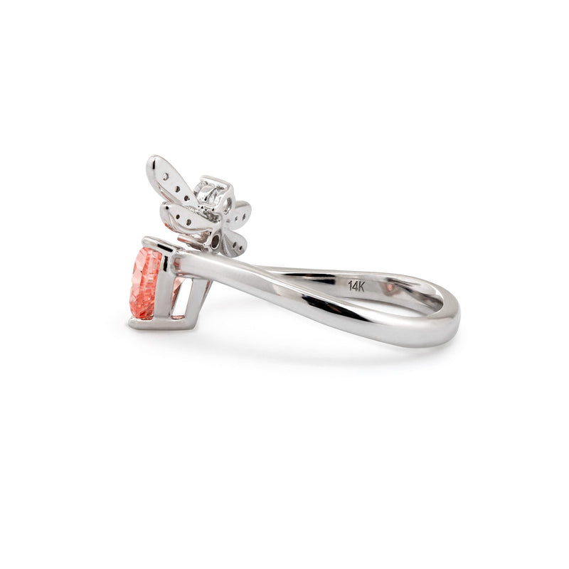 0.89CT Dragon Fly Design Heart Shaped Lab Pink Diamond Wave Band Ring - FIORESE JEWELRY
