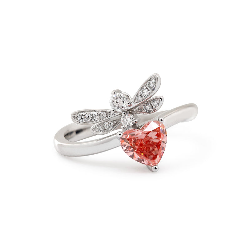 0.89CT Dragon Fly Design Heart Shaped Lab Pink Diamond Wave Band Ring - FIORESE JEWELRY