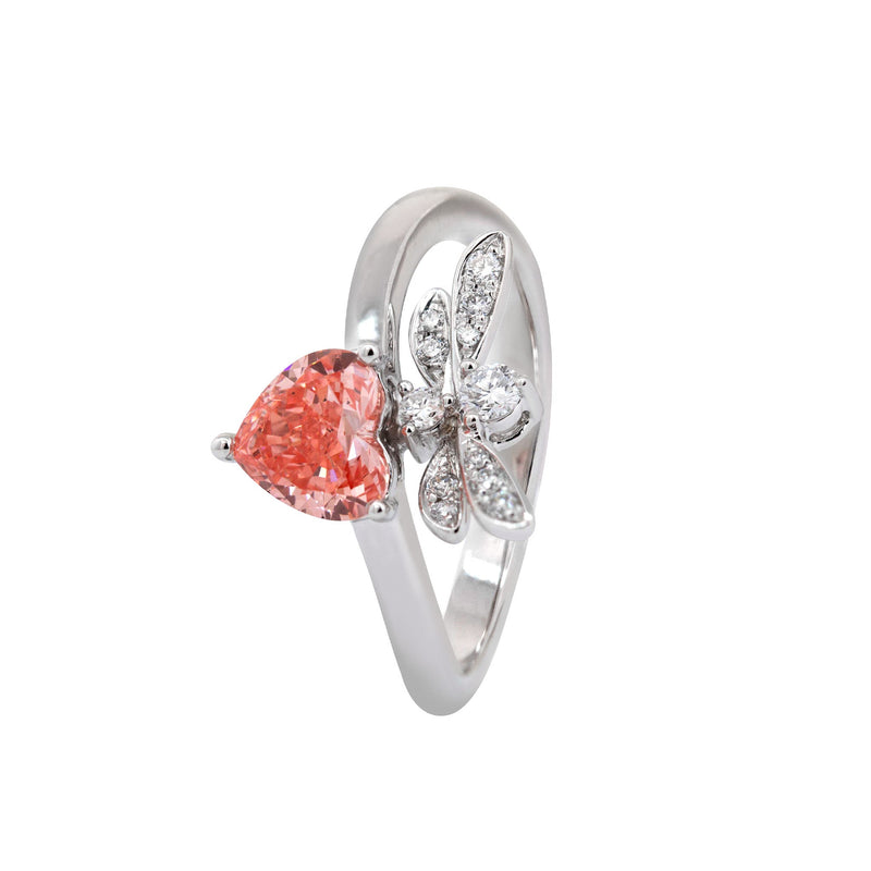 0.89CT Dragon Fly Design Heart Shaped Lab Pink Diamond Wave Band Ring - FIORESE JEWELRY