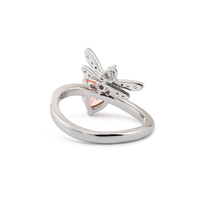 0.89CT Dragon Fly Design Heart Shaped Lab Pink Diamond Wave Band Ring - FIORESE JEWELRY