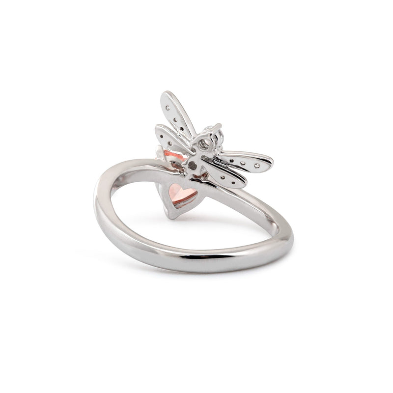 0.89CT Dragon Fly Design Heart Shaped Lab Pink Diamond Wave Band Ring - FIORESE JEWELRY
