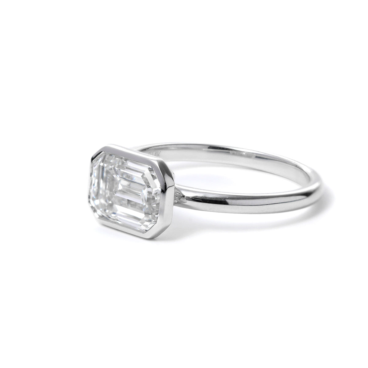 14K White Gold 2ct Emerald Cut Lab Diamond Bezel Solitaire Ring