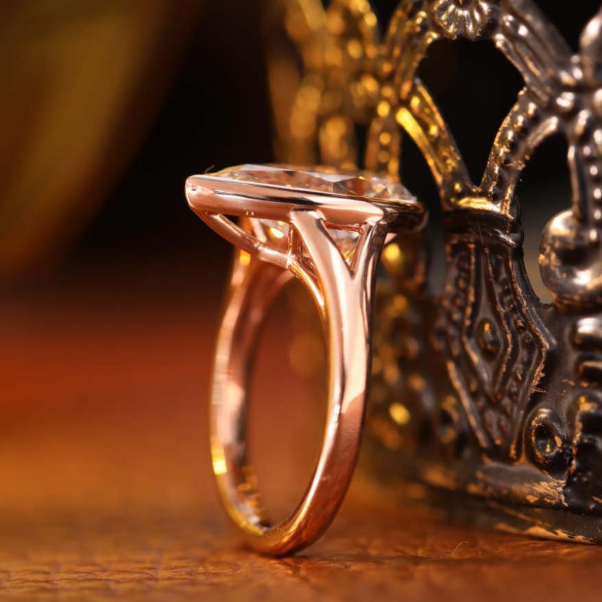 Pear Cut Lab Diamond Bezel Basket Solitaire Ring — Split Band Design