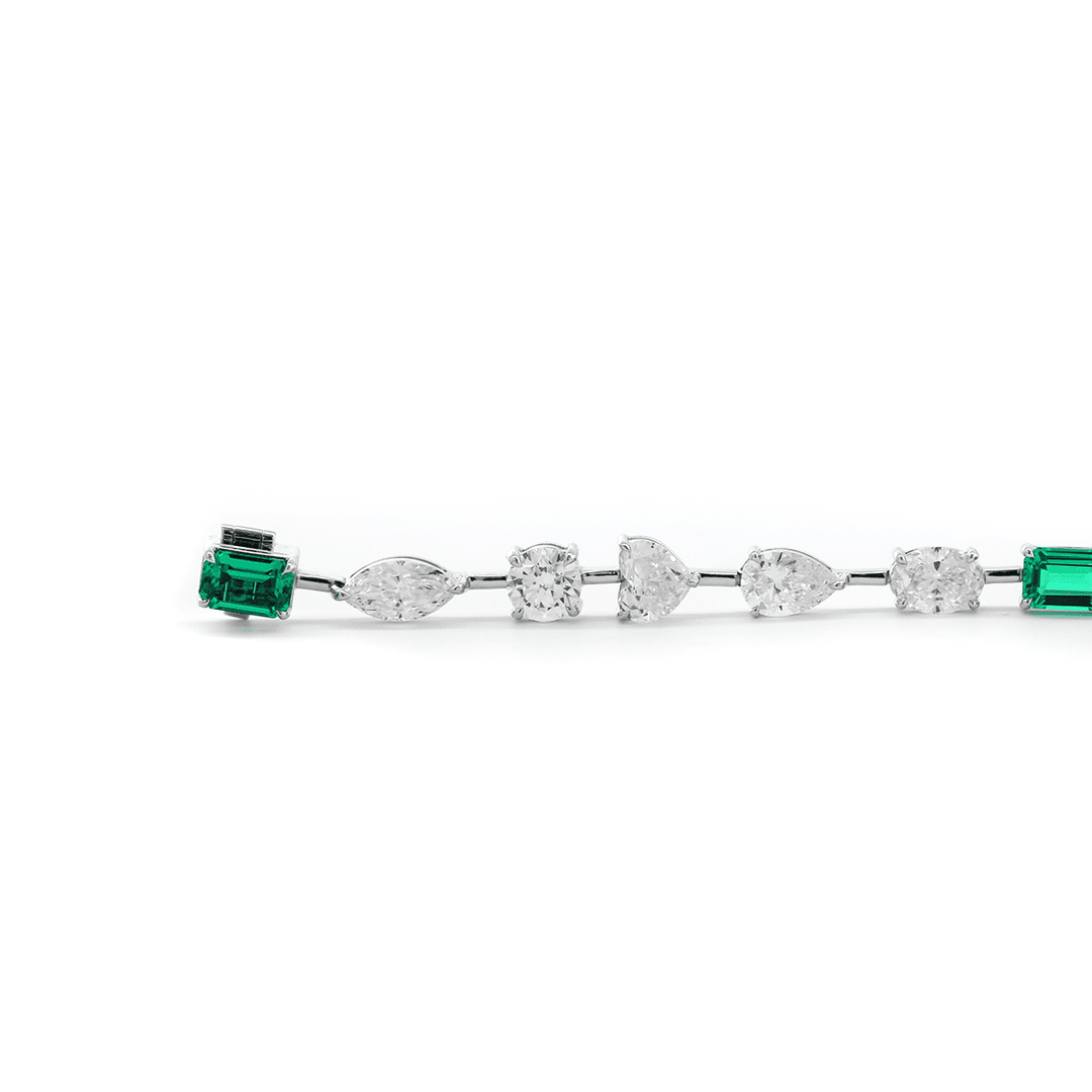 10 CT TW Lab Diamond &amp; Lab Emerald Tennis Bracelet with Six Shapes - FIORESE JEWELRY