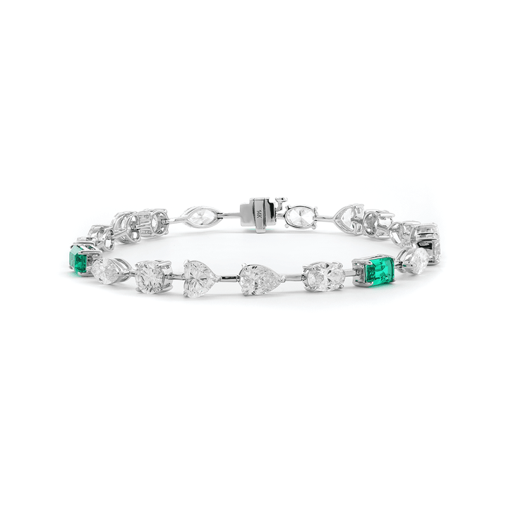 10 CT TW Lab Diamond &amp; Lab Emerald Tennis Bracelet with Six Shapes - FIORESE JEWELRY