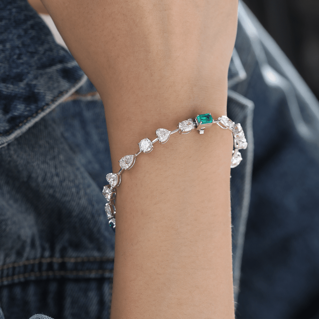 10 CT TW Lab Diamond &amp; Lab Emerald Tennis Bracelet with Six Shapes - FIORESE JEWELRY